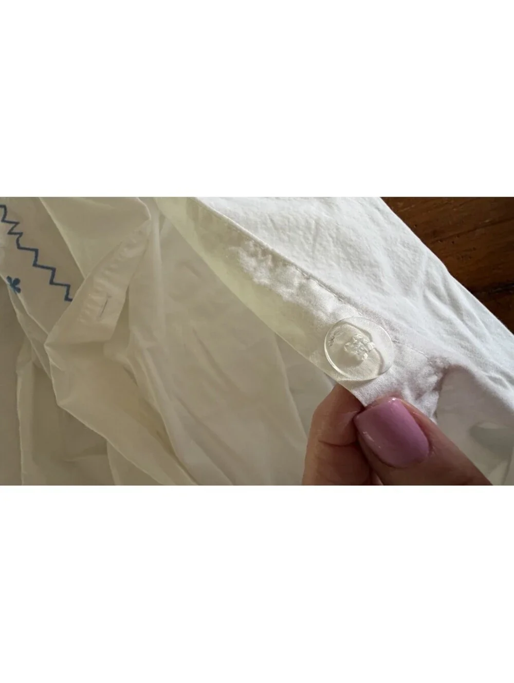 Divatex Twin White Cotton Duvet Embroidered Blue Yellow Flowers Button Close